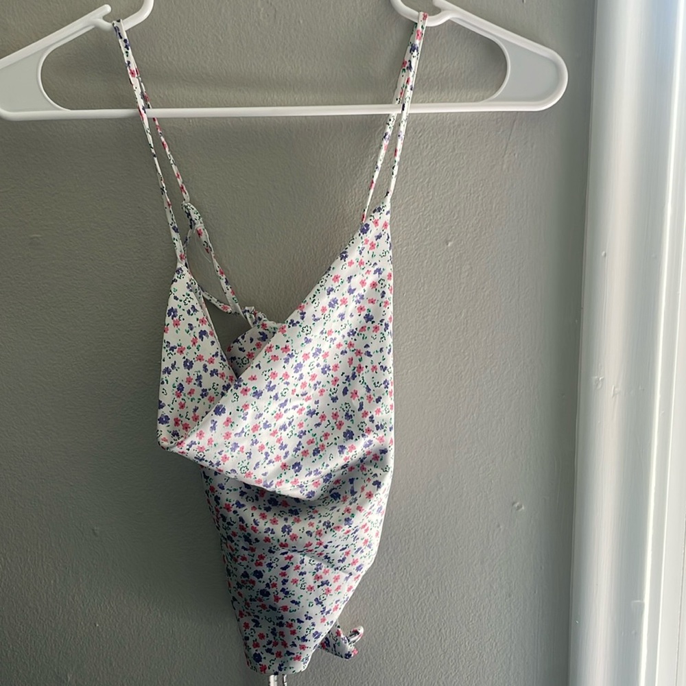 garage floral satin strapy back tie up top